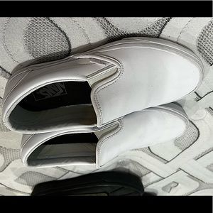 Vans white leather slip ons size 9